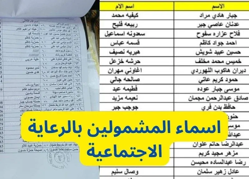  أسماء الرعاية الاجتماعية الوجبة الأخيرة في العراق